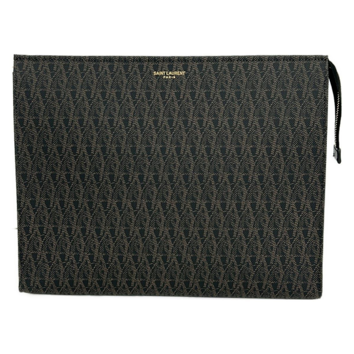 Saint Laurent Paris Clutch Classic Toile Monogram Dark Brown Black