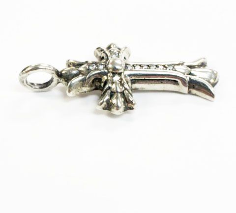 Chrome Hearts Dbl CH Crs P Dmnd Double CH Cross Charm Pave Diamond Silver — view 5