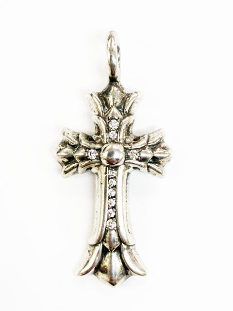 Chrome Hearts Dbl CH Crs P Dmnd Double CH Cross Charm Pave Diamond Silver