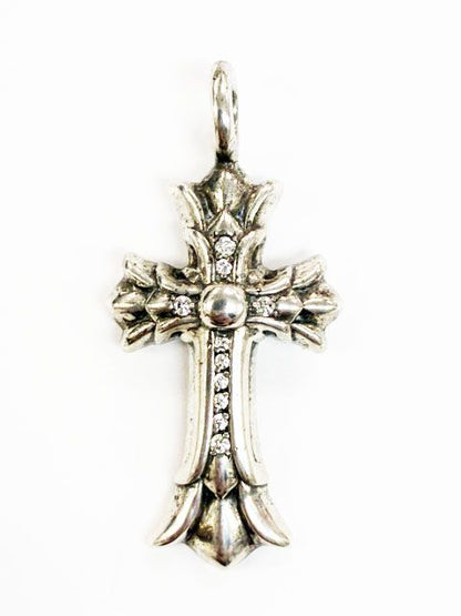 Chrome Hearts Dbl CH Crs P Dmnd Double CH Cross Charm Pave Diamond Silver
