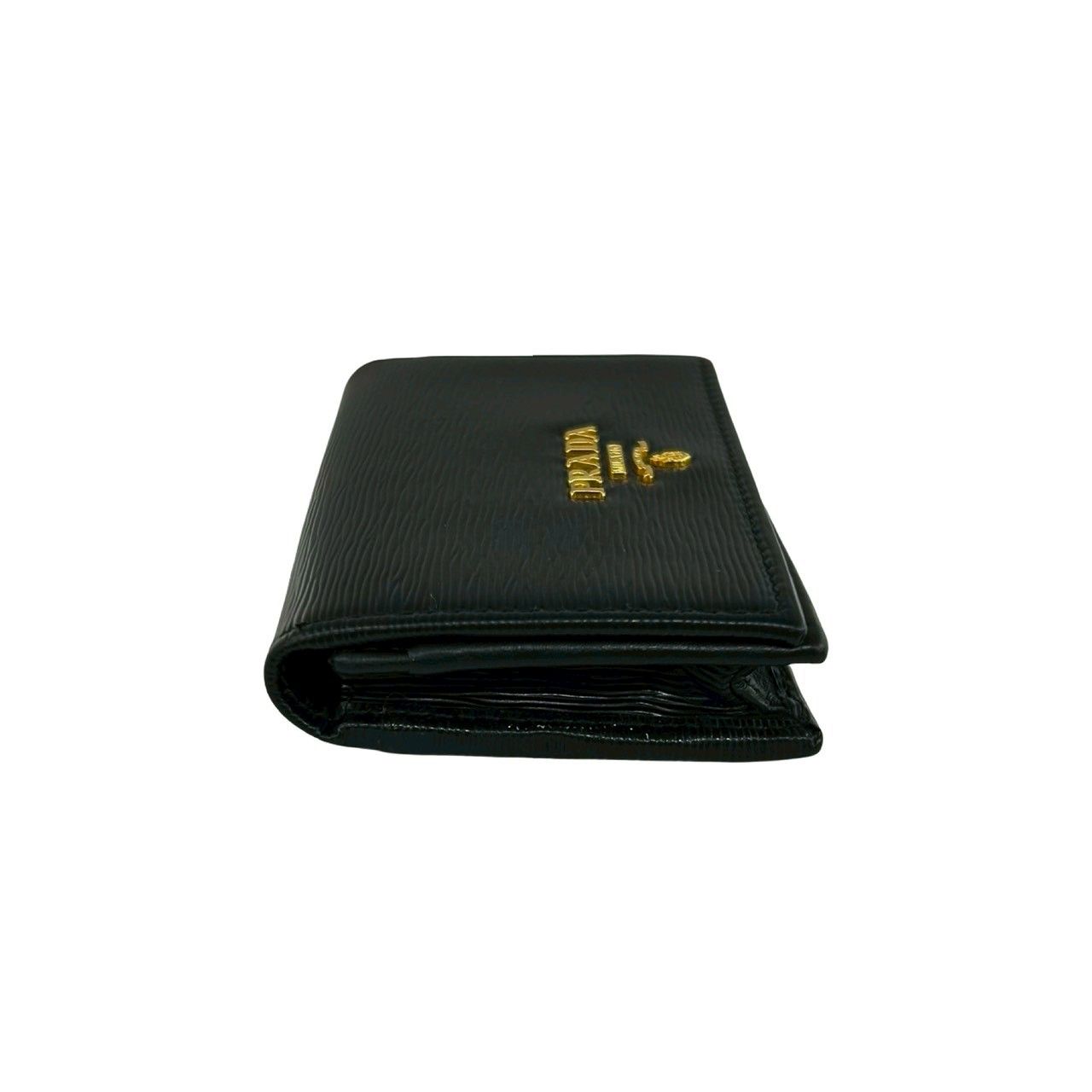 Prada Logo Gold Leather Card Case Business Holder Wallet Coin Purse Black — view 5