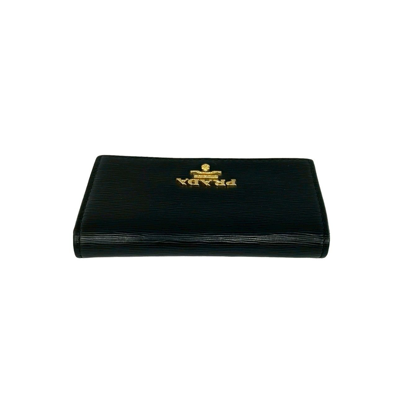 Prada Logo Gold Leather Card Case Business Holder Wallet Coin Purse Black — view 3