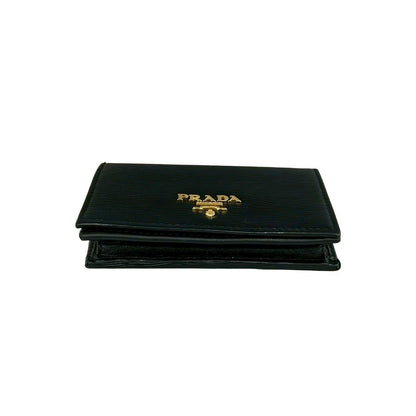 Prada Logo Gold Leather Card Case Business Holder Wallet Coin Purse Black — view 6