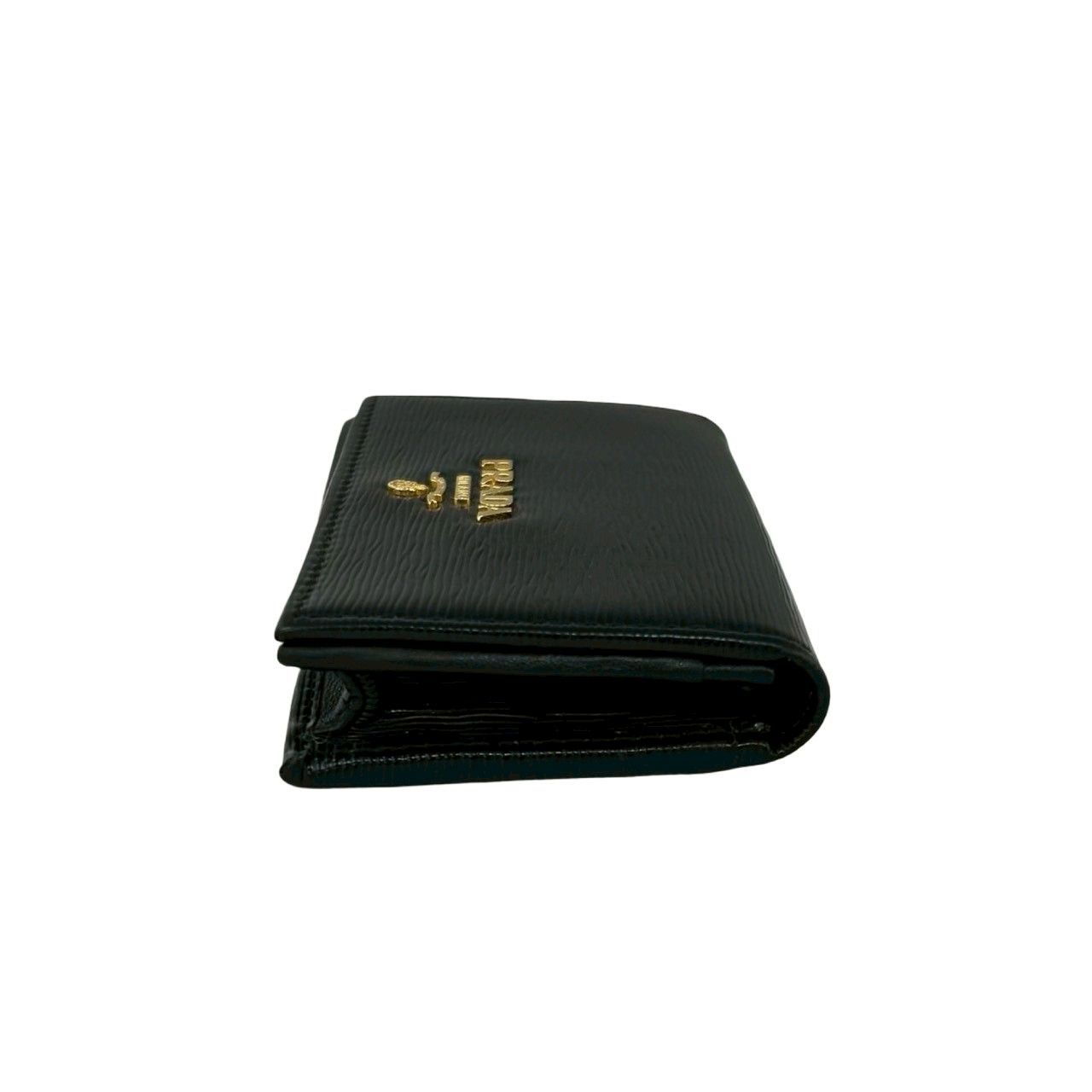 Prada Logo Gold Leather Card Case Business Holder Wallet Coin Purse Black — view 4