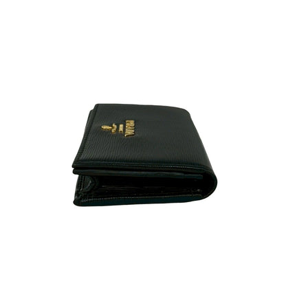 Prada Logo Gold Leather Card Case Business Holder Wallet Coin Purse Black — view 4
