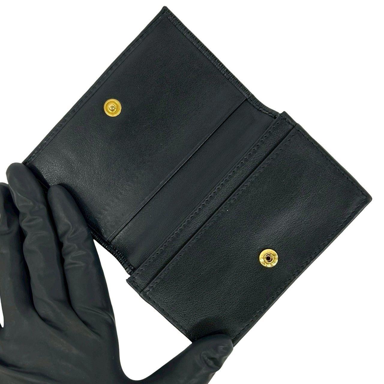 Prada Logo Gold Leather Card Case Business Holder Wallet Coin Purse Black — view 7