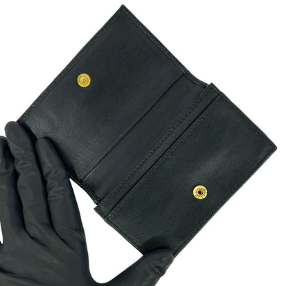 Prada Logo Gold Leather Card Case Business Holder Wallet Coin Purse Black — view 7