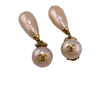 Chanel Faux Pearl Earrings Gold — view 3