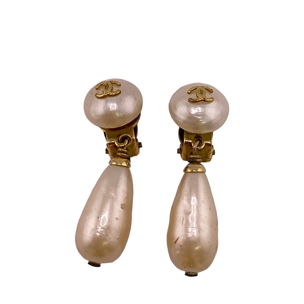 Chanel Faux Pearl Earrings Gold — view 2