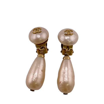 Chanel Faux Pearl Earrings Gold — view 2