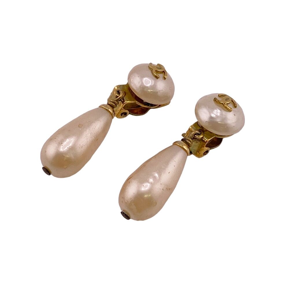 Chanel Faux Pearl Earrings Gold