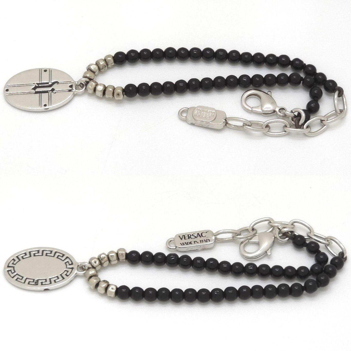 Versace Oval Plate Beads Bracelet 18.2 22 cm Greca Cross Black Color Silver — view 3