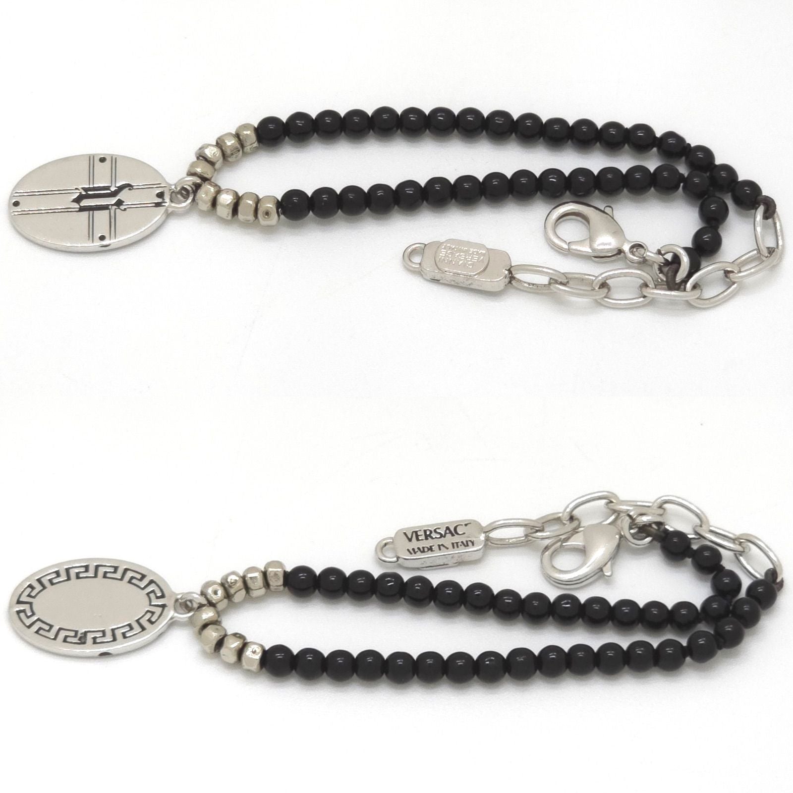 Versace Oval Plate Beads Bracelet 18.2 22 cm Greca Cross Black Color Silver — view 3