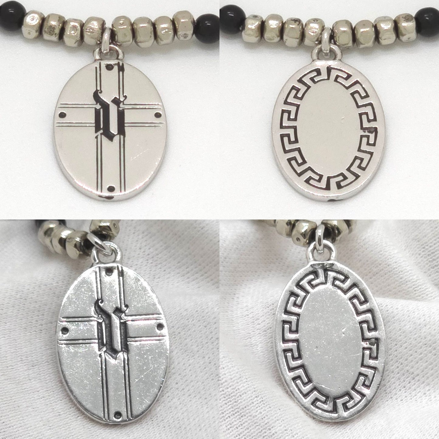 Versace Oval Plate Beads Bracelet 18.2 22 cm Greca Cross Black Color Silver — view 4