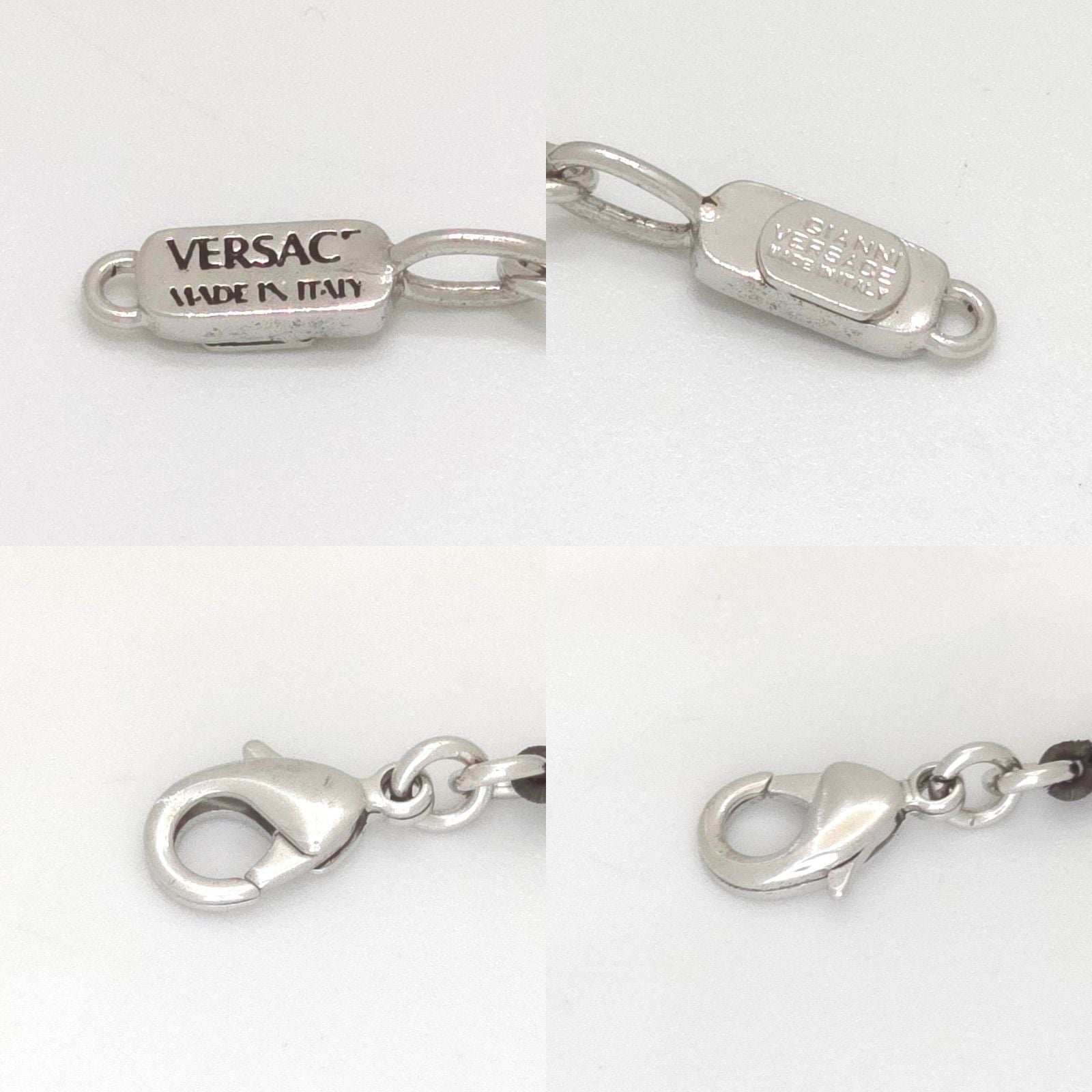Versace Oval Plate Beads Bracelet 18.2 22 cm Greca Cross Black Color Silver — view 5