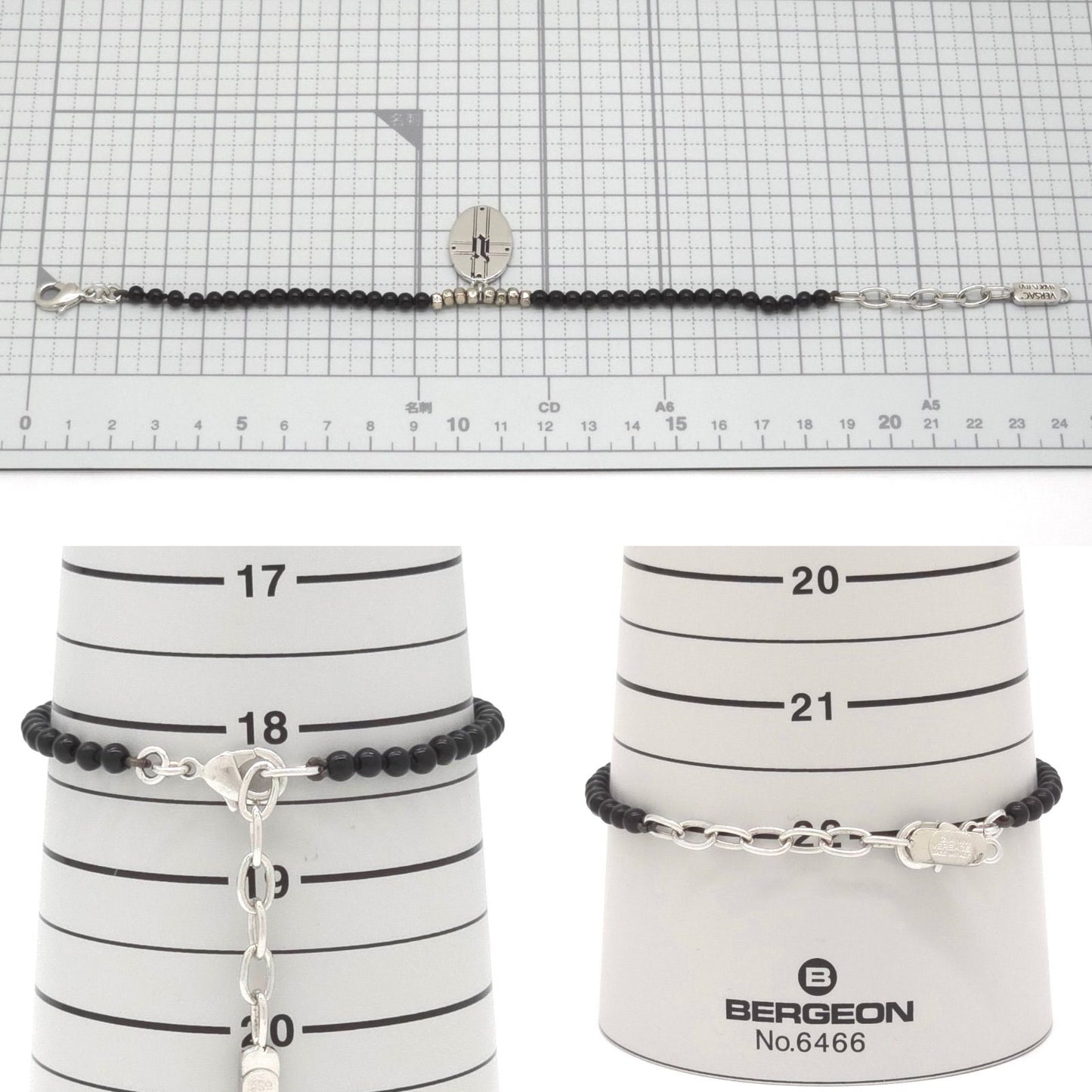Versace Oval Plate Beads Bracelet 18.2 22 cm Greca Cross Black Color Silver — view 7