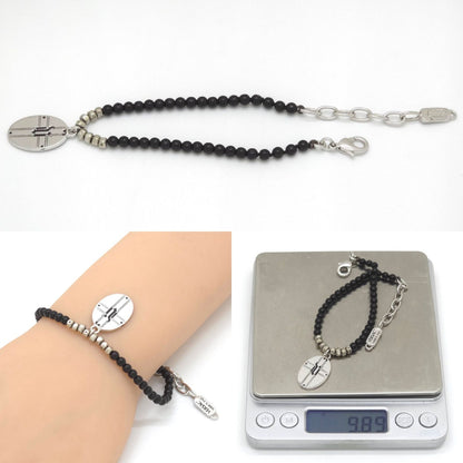 Versace Oval Plate Beads Bracelet 18.2 22 cm Greca Cross Black Color Silver — view 6