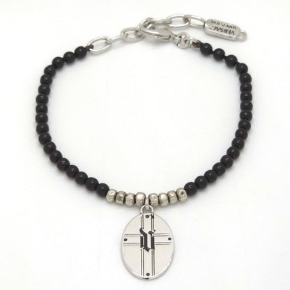 Versace Oval Plate Beads Bracelet 18.2 22 cm Greca Cross Black Color Silver