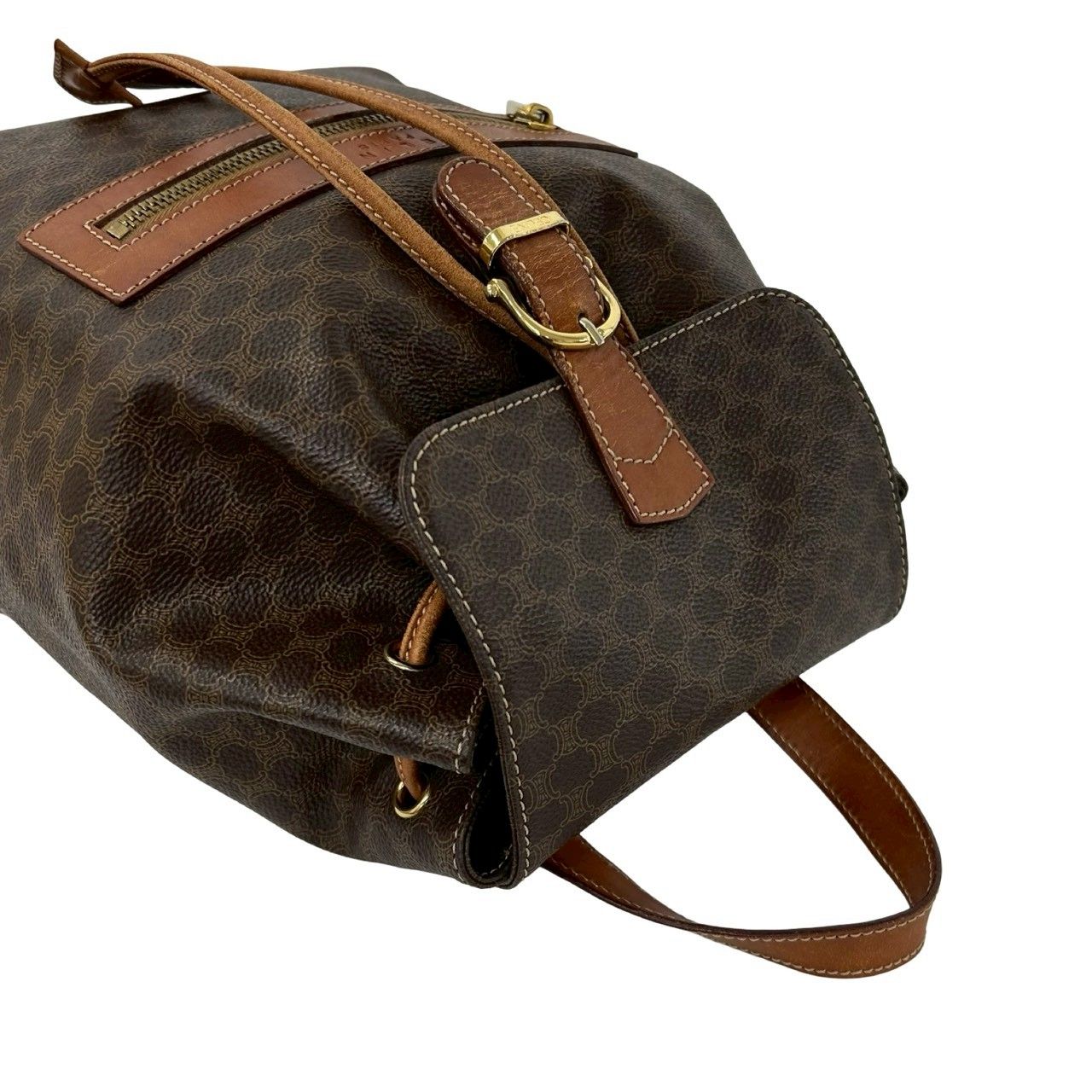 Celine Vintage Macadam Blason Pattern Leather Backpack Brown — view 4