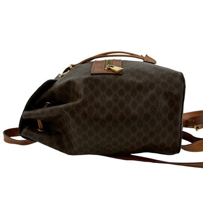 Celine Vintage Macadam Blason Pattern Leather Backpack Brown — view 5