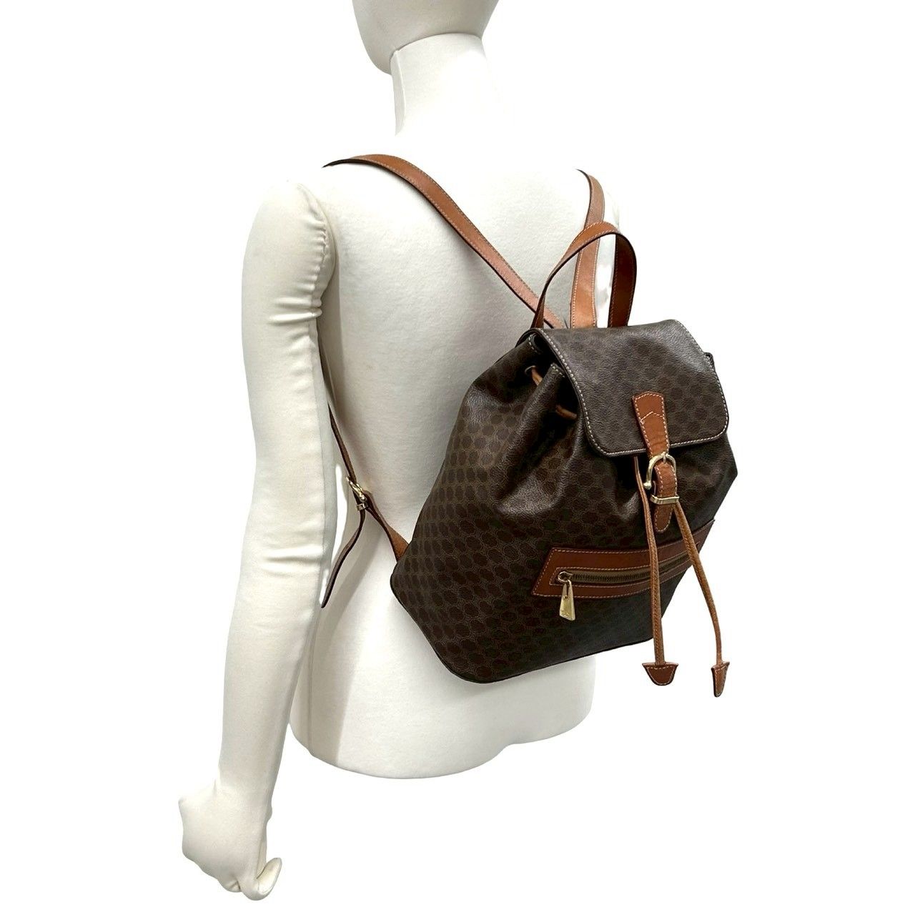 Celine Vintage Macadam Blason Pattern Leather Backpack Brown — view 2