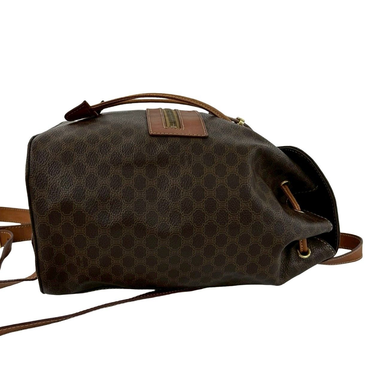 Celine Vintage Macadam Blason Pattern Leather Backpack Brown — view 6