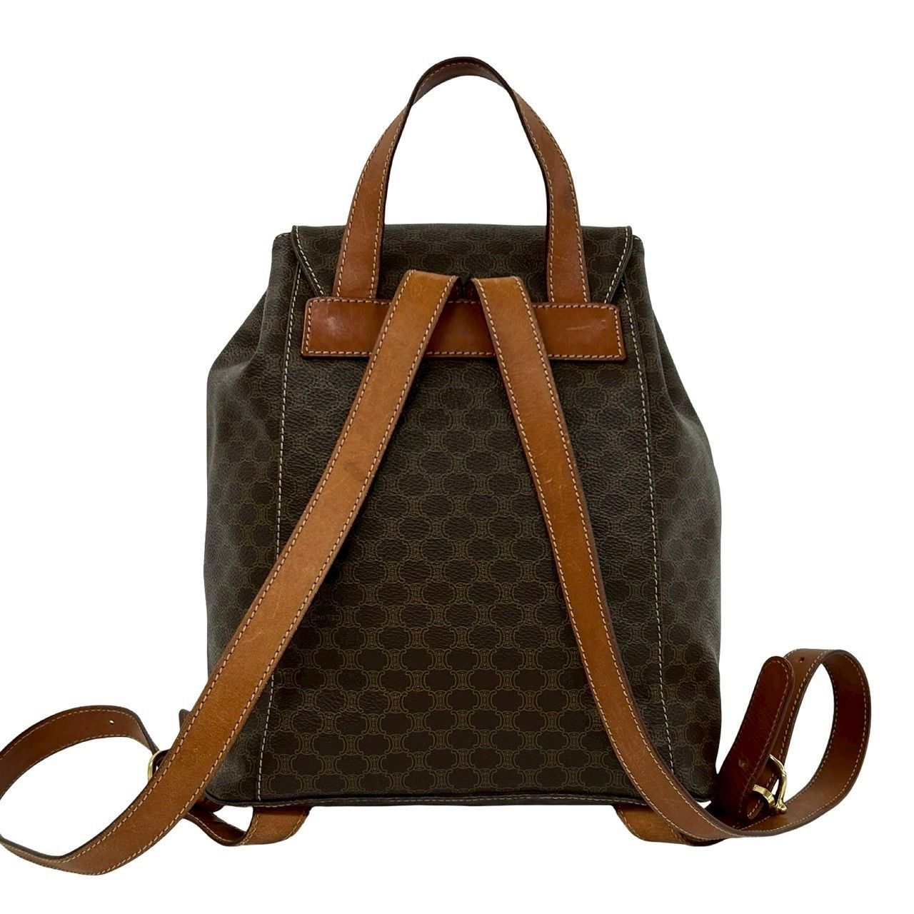Celine Vintage Macadam Blason Pattern Leather Backpack Brown — view 3