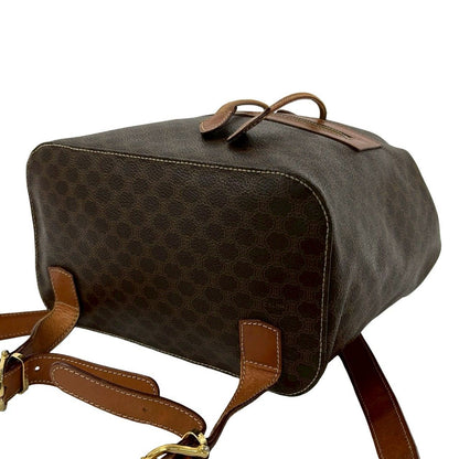 Celine Vintage Macadam Blason Pattern Leather Backpack Brown — view 8