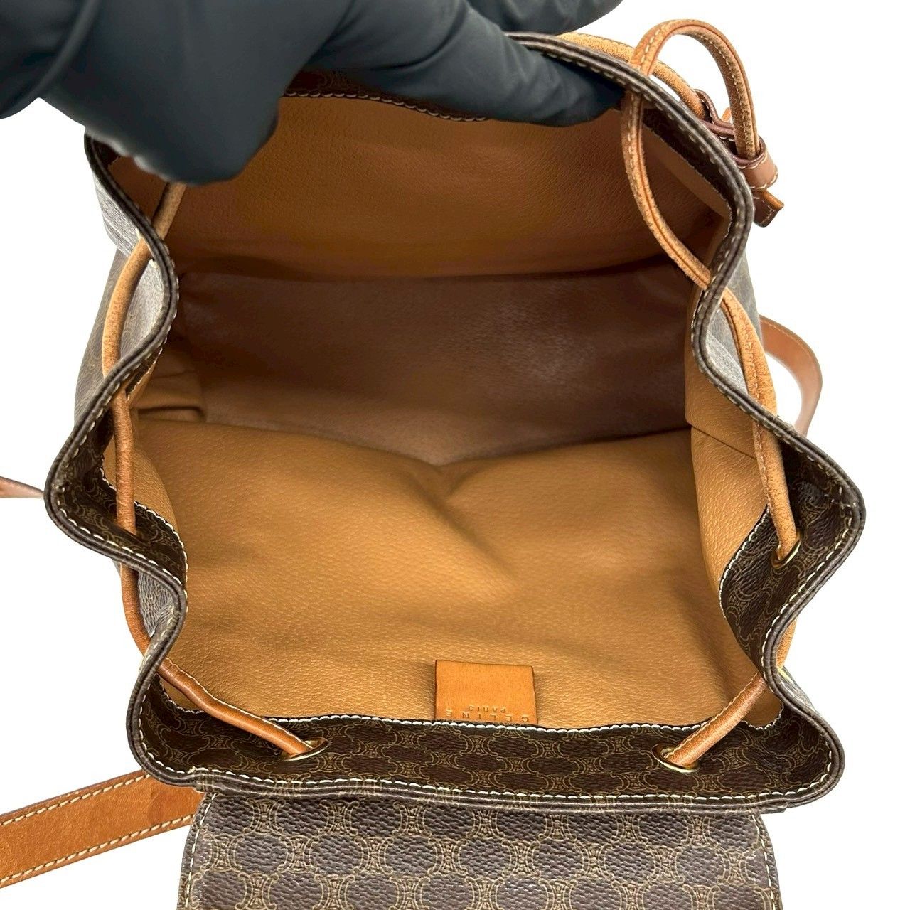 Celine Vintage Macadam Blason Pattern Leather Backpack Brown — view 9