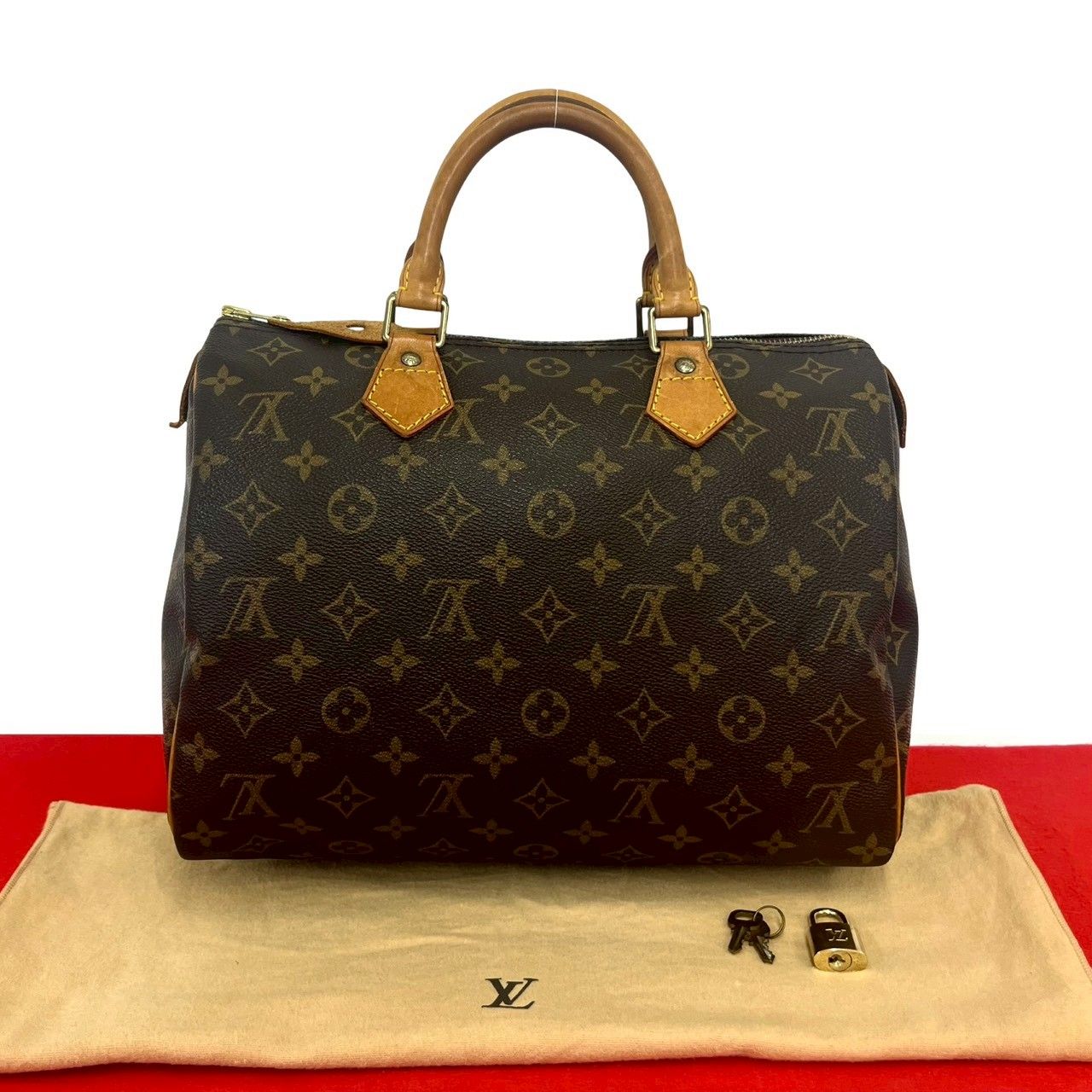Louis Vuitton Vintage Speedy 30 Monogram Leather Boston Bag Brown