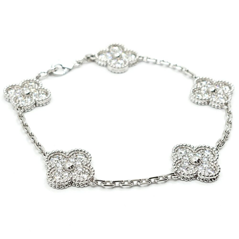 Van Cleef & Arpels 18k White Gold Vintage Alhambra Bracelet Diamond 5 Motif — view 3