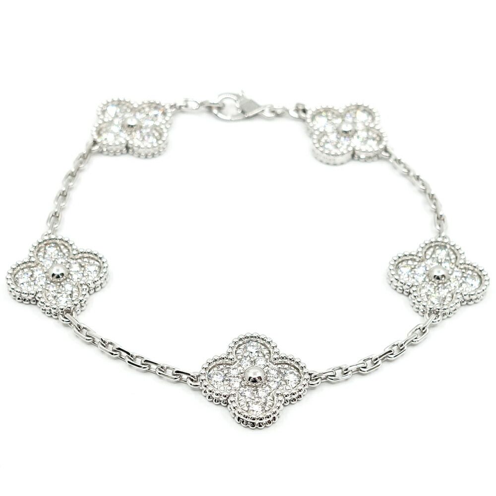 Van Cleef & Arpels 18k White Gold Vintage Alhambra Bracelet Diamond 5 Motif — view 2