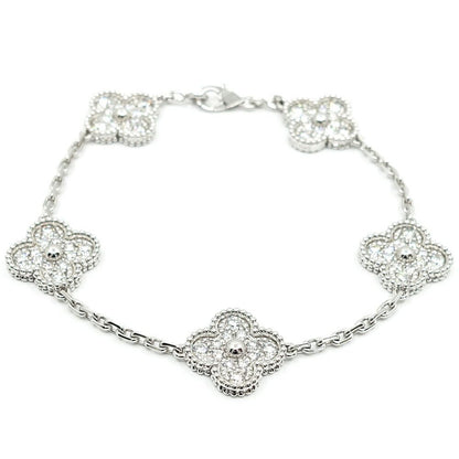 Van Cleef & Arpels 18k White Gold Vintage Alhambra Bracelet Diamond 5 Motif — view 2