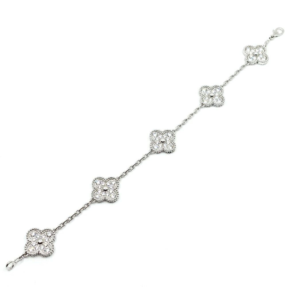Van Cleef & Arpels 18k White Gold Vintage Alhambra Bracelet Diamond 5 Motif — view 6