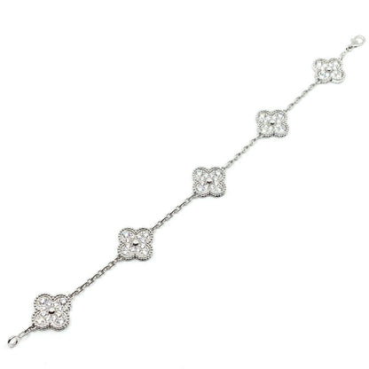 Van Cleef & Arpels 18k White Gold Vintage Alhambra Bracelet Diamond 5 Motif — view 6