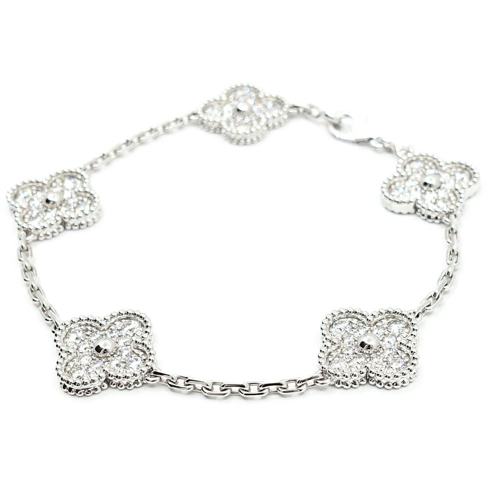 Van Cleef & Arpels 18k White Gold Vintage Alhambra Bracelet Diamond 5 Motif — view 4