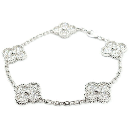 Van Cleef & Arpels 18k White Gold Vintage Alhambra Bracelet Diamond 5 Motif — view 4