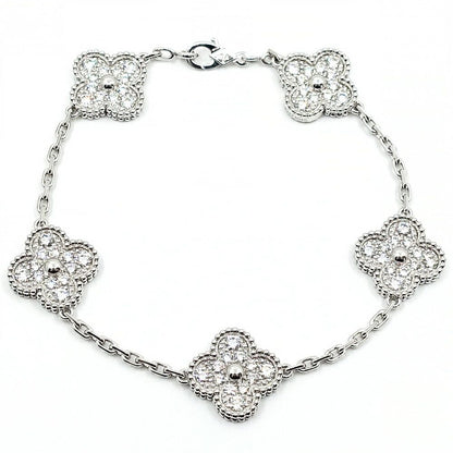 Van Cleef & Arpels 18k White Gold Vintage Alhambra Bracelet Diamond 5 Motif