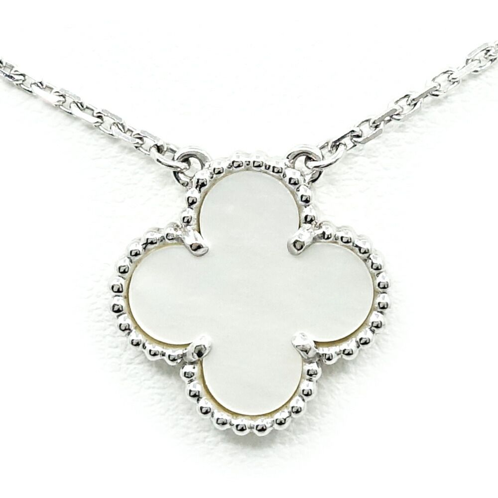 Van Cleef & Arpels 18k White Gold Vintage Alhambra Necklace Mop Butterfly Shell
