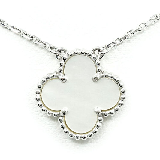 Van Cleef & Arpels 18k White Gold Vintage Alhambra Necklace Mop Butterfly Shell