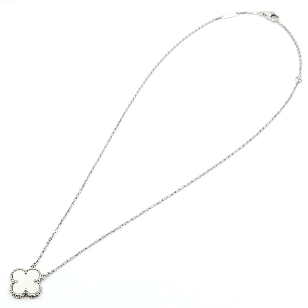 Van Cleef & Arpels 18k White Gold Vintage Alhambra Necklace Mop Butterfly Shell — view 3