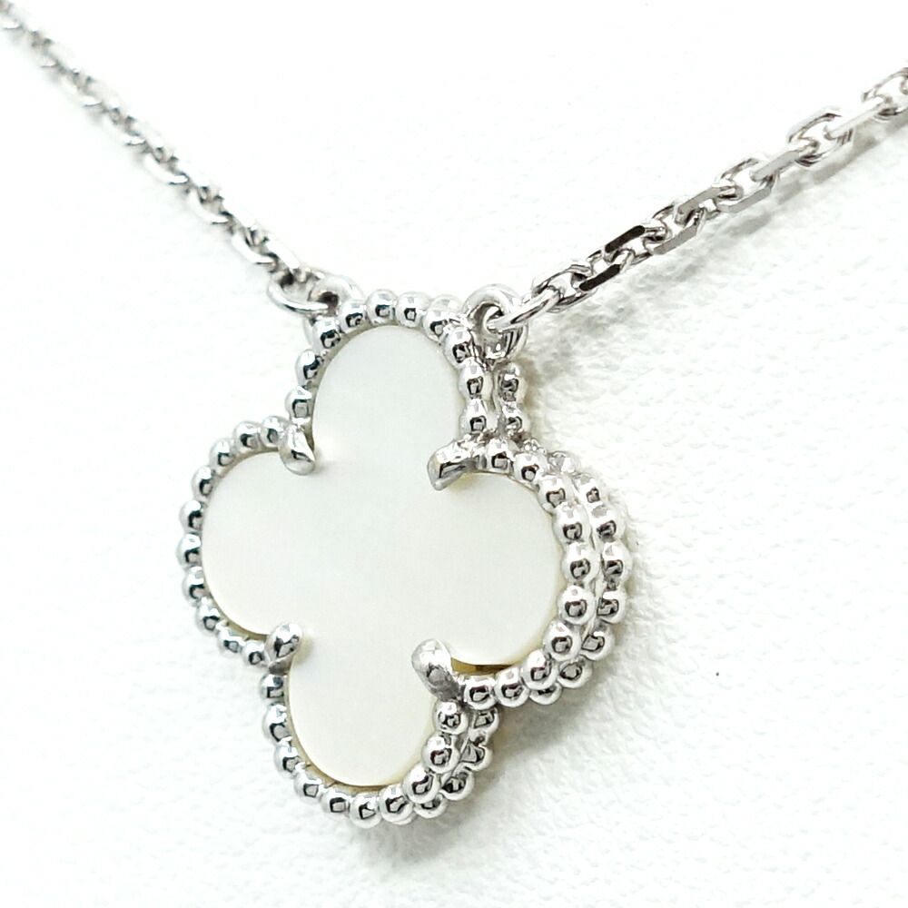 Van Cleef & Arpels 18k White Gold Vintage Alhambra Necklace Mop Butterfly Shell — view 2