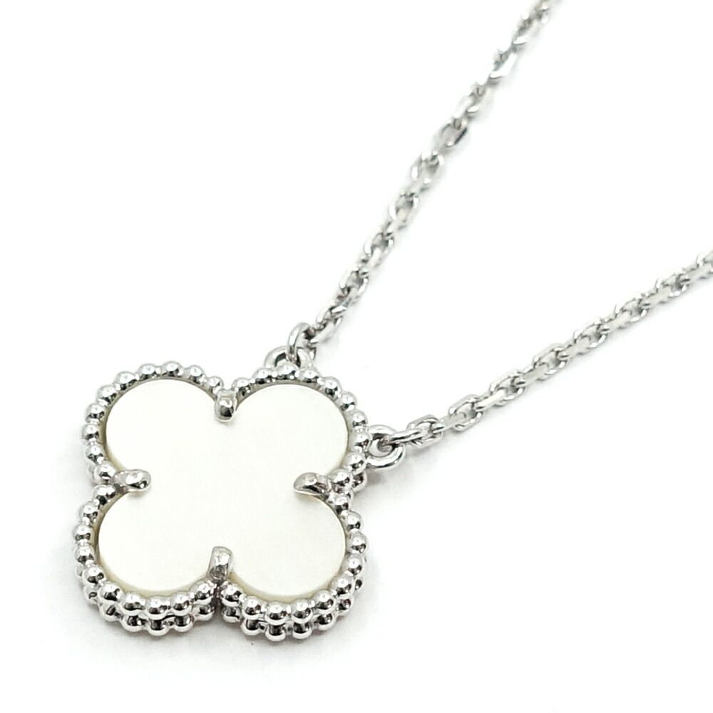 Van Cleef & Arpels 18k White Gold Vintage Alhambra Necklace Mop Butterfly Shell — view 4