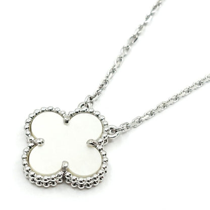 Van Cleef & Arpels 18k White Gold Vintage Alhambra Necklace Mop Butterfly Shell — view 4