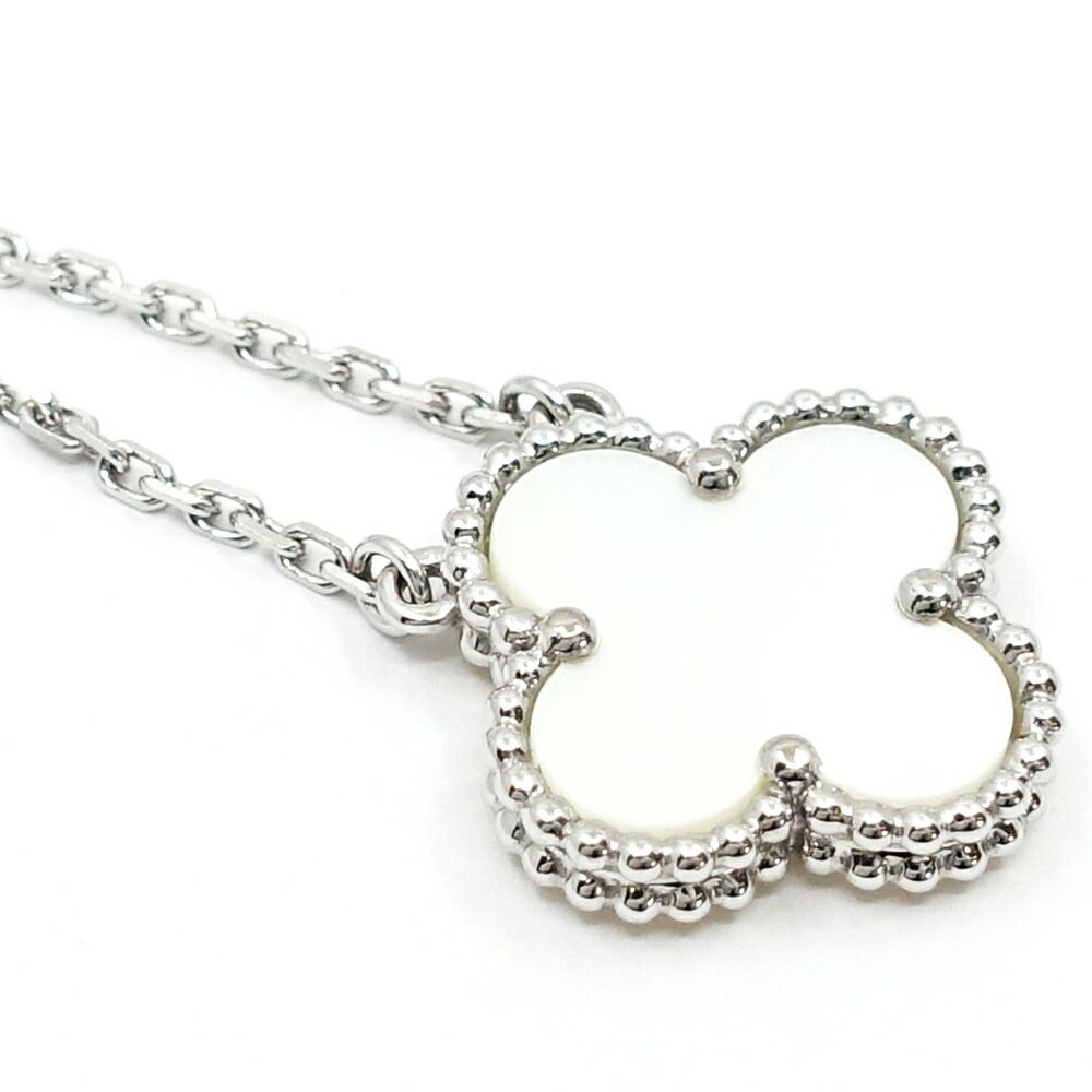 Van Cleef & Arpels 18k White Gold Vintage Alhambra Necklace Mop Butterfly Shell — view 7