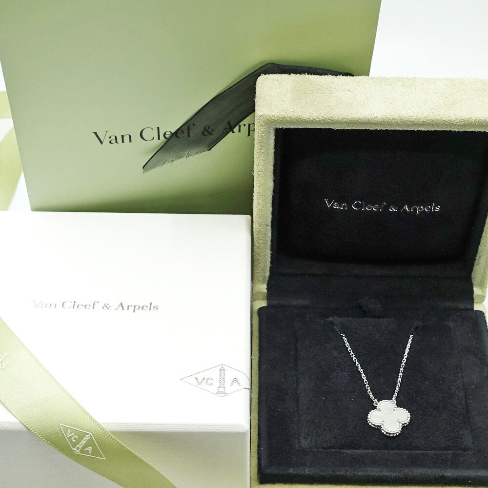 Van Cleef & Arpels 18k White Gold Vintage Alhambra Necklace Mop Butterfly Shell — view 9