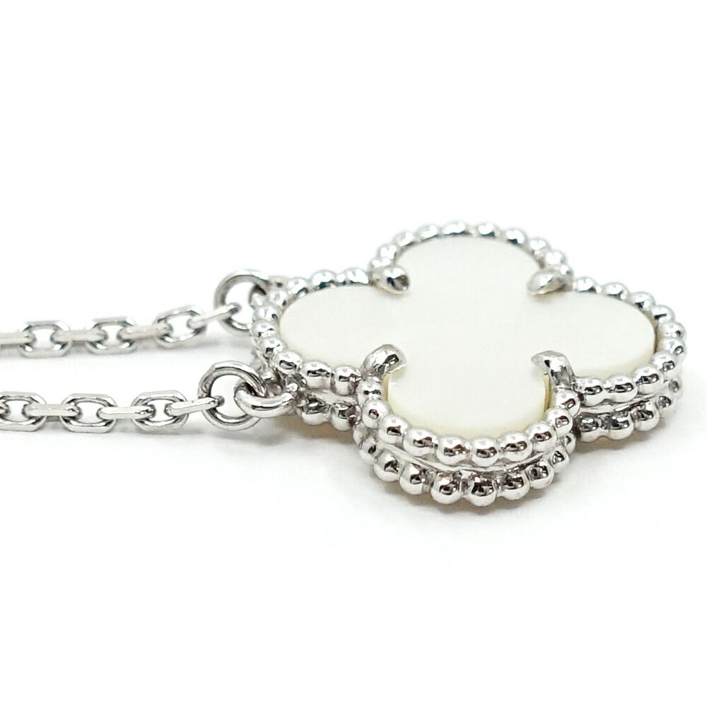 Van Cleef & Arpels 18k White Gold Vintage Alhambra Necklace Mop Butterfly Shell — view 6