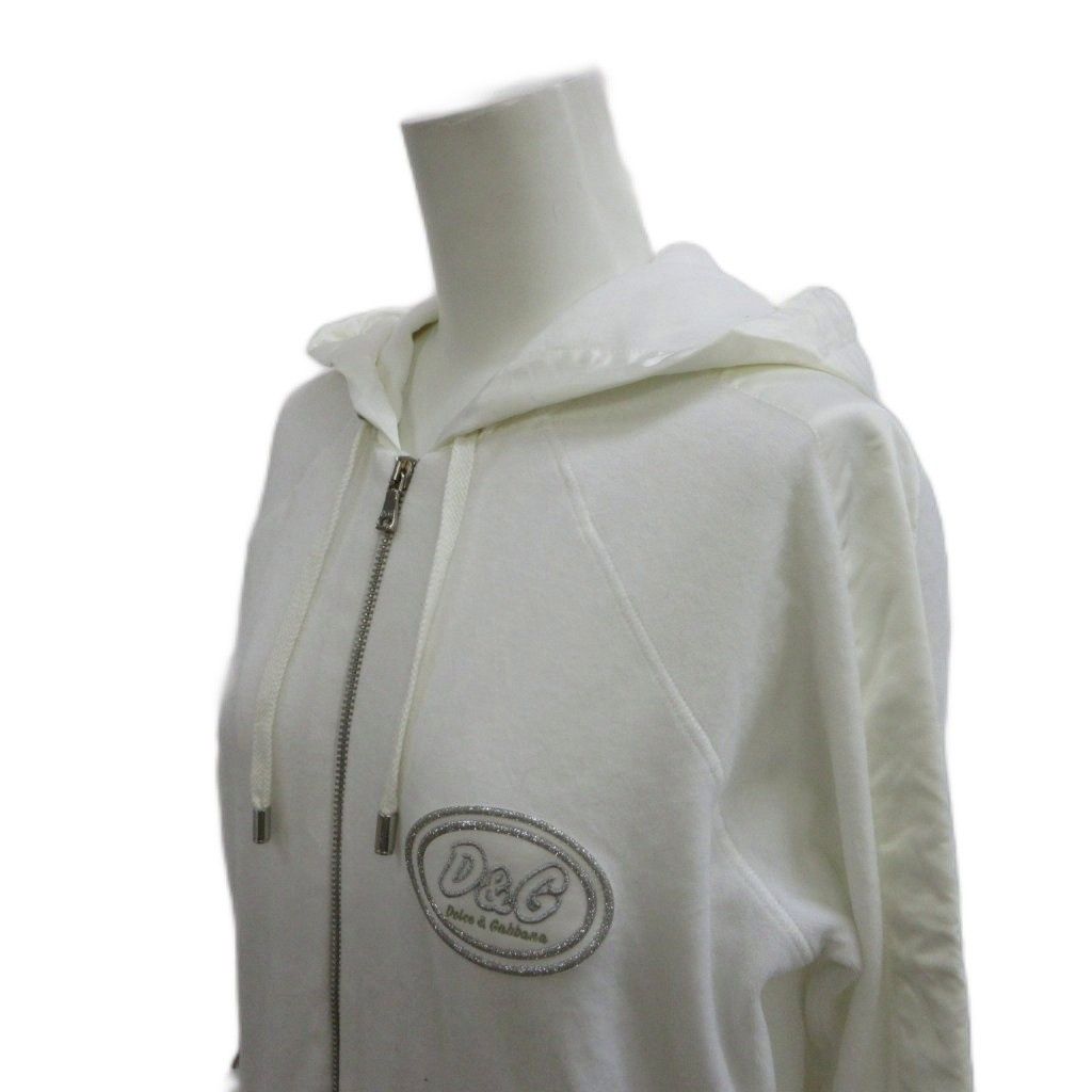 Dolce & Gabbana D&G Hoodie Top M White Long Sleeve Full Zip Cut Replacement — view 4