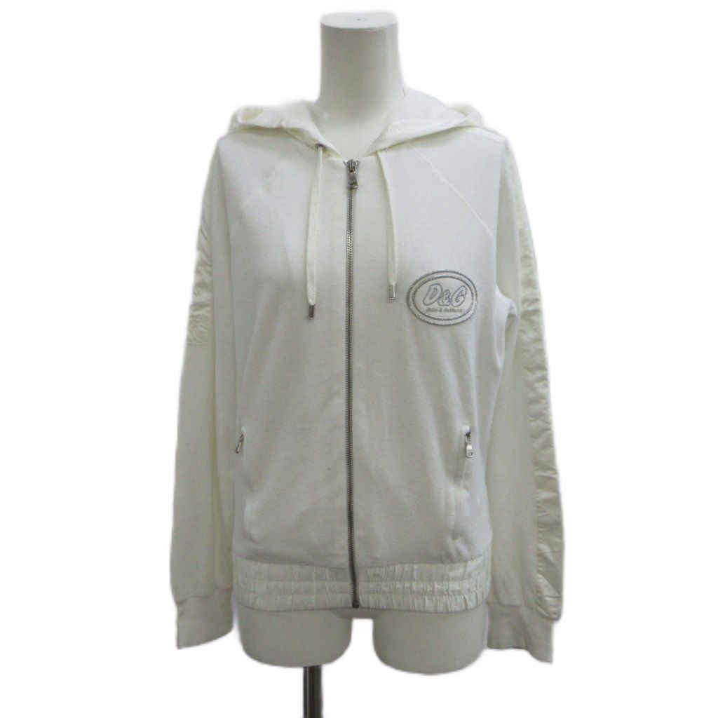 Dolce & Gabbana D&G Hoodie Top M White Long Sleeve Full Zip Cut Replacement