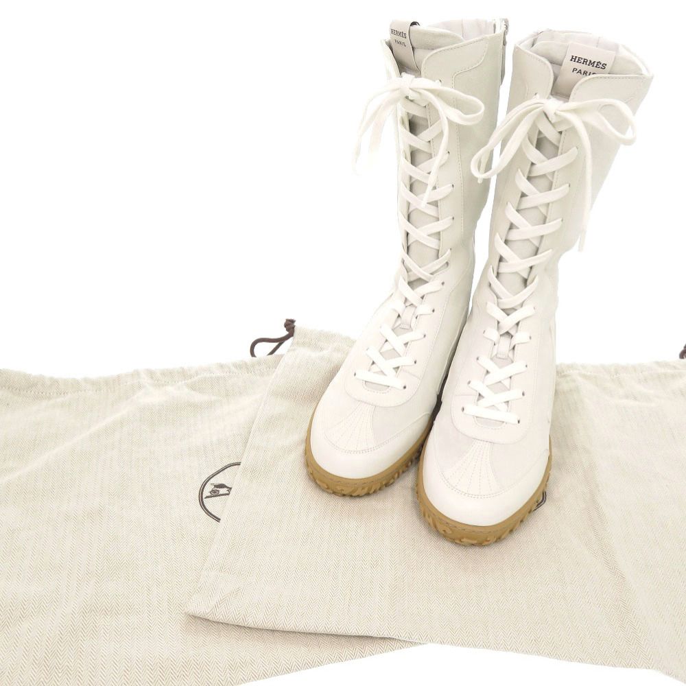 Hermes Lace Up 38 Vaubera Nappa White Sneakers High Cut Boots — view 2